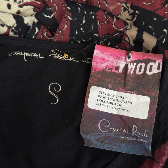 Christian Audigier Crystal Rock Shirt Womens Small Y2K Tuni Tsunami Rhinestone - Picture 3 of 12